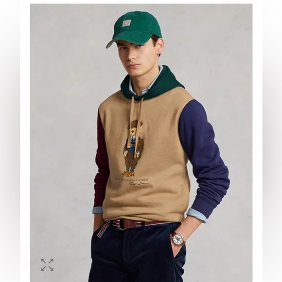 Polo Ralph Lauren Fleece Color Blocked Polo Bear Print Hoodie Size Large - Picture 2 of 12